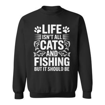 猫と釣り漁師 おもしろ釣り スウェットシャツ - Kawaiitshirt