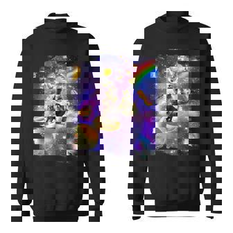 虹銀河のホットドッグに乗る宇宙の猫 スウェットシャツ - Kawaiitshirt