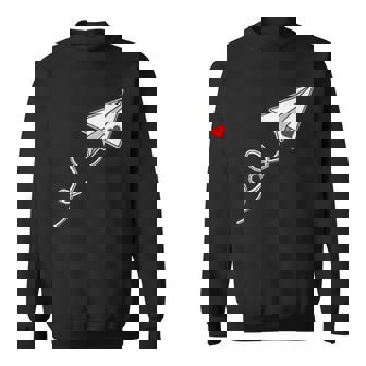 赤いハートの紙飛行機、紙飛行機のメッセージ スウェットシャツ - Kawaiitshirt