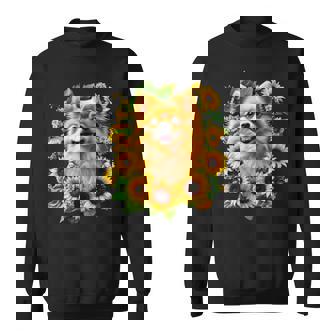 面白いtシャツ ポメラニアン ひまわり わんこ メンズ 犬好き グッズ かわいい おもしろ 面白い 服 ネタ 長袖tシャツ スウェットシャツ - Kawaiitshirt