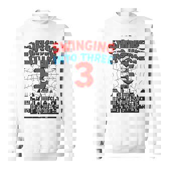 3Yr Old Boy Spider Theme 3Rd Birthday Swinging Into 3 Sweatshirt - Seseable