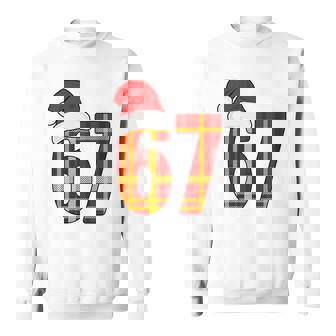 67 Meme Christmas Red And Orange Plaid Xmas Pajamas Tri-Blend Sweatshirt | Mazezy