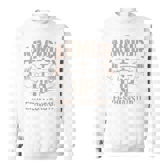 Armor Up Gym Jesus Christian Workout Dumbbell Cross Barbell Sweatshirt Unisex | Mazezy