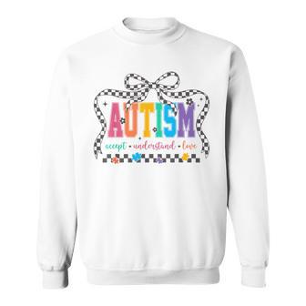 Autism Awareness Accept Understand Love Checkered Bow Sweatshirt | Seseable CA