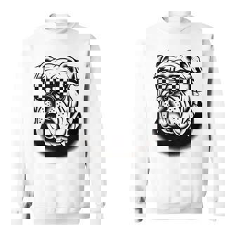 Auto Car Racing Bulldog Checkered Flag Sunglasses Racetrack Tank Top Sweatshirt Unisex | Mazezy