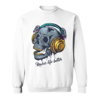 Calavera De Música Con Auriculares De Arte Impresionante Techno In Mangas Camisa de entrenamiento - Regaloses