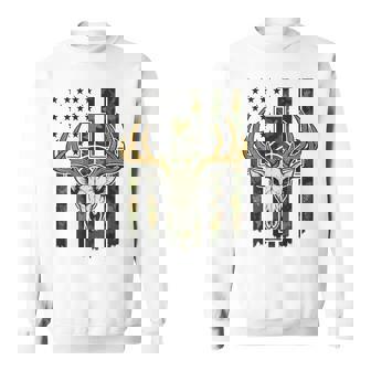 Camo American Flag Elk Skull Buck Deer Hunting Youth Boy Men Sweatshirt Unisex | Mazezy