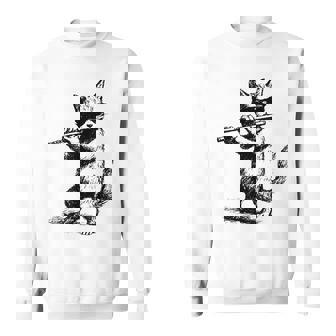 Cat Wearing Sunglasses Playing Flute Music Musician Sweatshirt Unisex | Mazezy