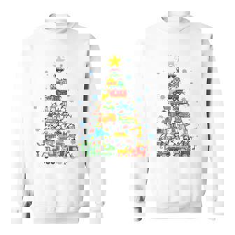 Colorful Construction Trucks Stacked Into A Christmas Tree Sweatshirt - Thegiftio