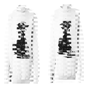 Cool Doberman With Floppy Ears Lying Pose On Chest Sweatshirt - Thegiftio