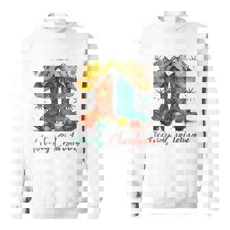 Country Western Christmas Howdy Cowboy Boots Holiday Sweatshirt Unisex | Mazezy