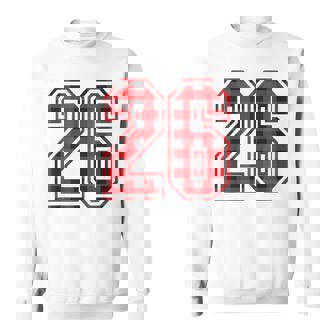 Cute Number 26 Christmas Red Plaid Pattern 26 Unform Jersey Sweatshirt - Monsterry