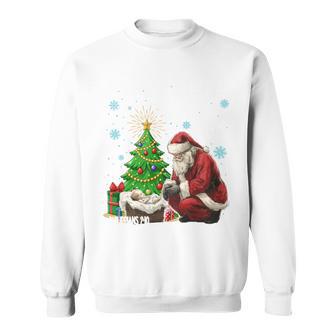 Every Knee Shall Bow Baby Jesus Kneeling Santa Sweatshirt - Thegiftio