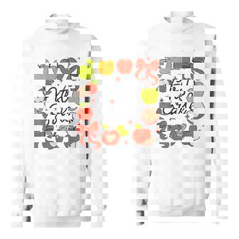 First Grade Teacher Squad Apples Coquette Bow Back To School Sweatshirt Unisex | Mazezy