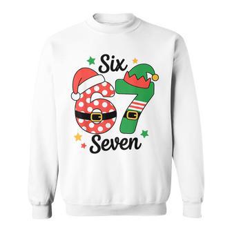 Six Seven 67 Meme 6 7 Elf Santa Christmas Pajamas Sweatshirt - Thegiftio UK