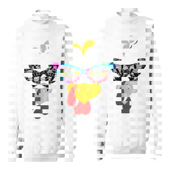 Turkey Face Leopard Tie Dye Sunglasses Thanksgiving Tri-Blend Sweatshirt - Seseable