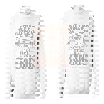 God Bless These Gains Christian Workout Barbell Cross Sweatshirt Unisex | Mazezy