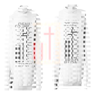 God Family Country Freedom On-Back Patriotic Christ USA Flag Sweatshirt Unisex | Mazezy