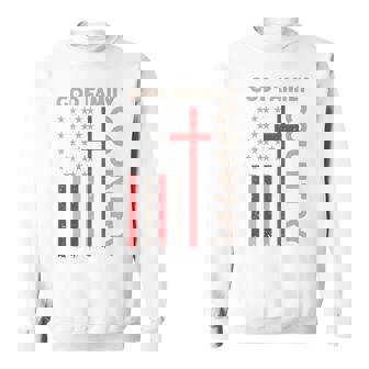 God Family Country On-Back Patriotic Christ Cross USA Flag Sweatshirt Unisex | Mazezy