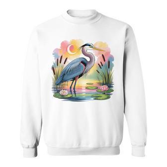 Great Blue Heron Wading At Dawn Beautiful Birding Bird Lover Sweatshirt - Monsterry