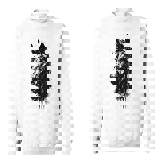 Horse Ink Art Rustic Rodeo Wild Western Portrait Cool Grunge Sweatshirt Unisex | Mazezy
