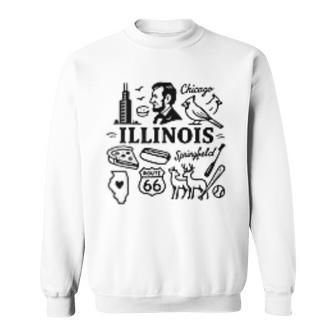Illinois USA State Symbols Vintage Souvenir Cute Doodle Sweatshirt Unisex | Mazezy