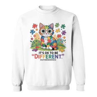 It's Ok To Be Different Cool Autism Awareness Cute Cat Sweatshirt - Monsterry