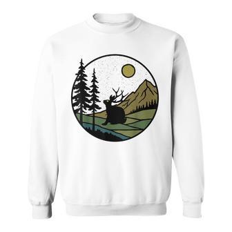 Jackalope Vintage Rustic Forest Trees With Mountains Cryptid Sweatshirt - Thegiftio UK