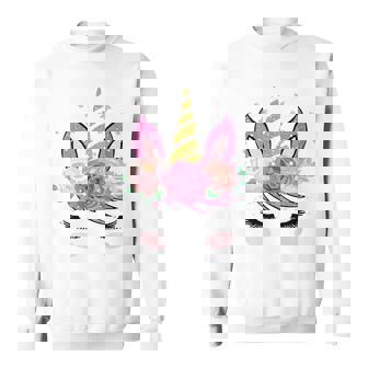 Joliisage De Licorne Avec Fleurs Et Faux Cils Sweater e - Cadeauxyz