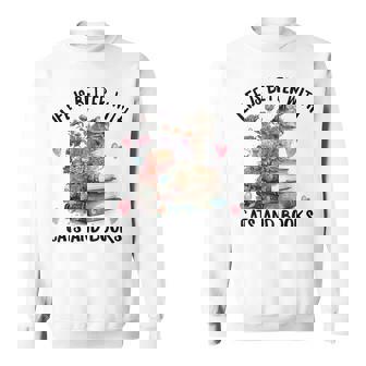 Life Is Better With Cats And Books Cat Watercolor Sweatshirt - Thegiftio