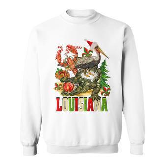 Louisiana Christmas Bayou Gator Santa Hat Holiday Sweatshirt Unisex | Mazezy