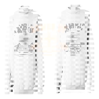 Men Armor Up Christian Workout Gym Camo Jesus Cross Dumbbell Sweatshirt Unisex | Mazezy