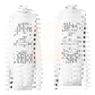 Men God Is My Strength Jesus Christian Workout Barbell Cross Sweatshirt Unisex | Mazezy