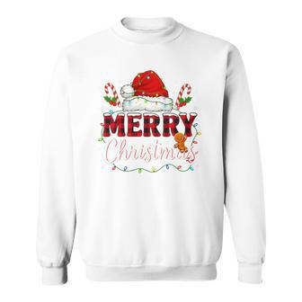 Merry Christmas Buffalo Plaid Red Santa Family Xmas Pajamas Tri-Blend Sweatshirt - Monsterry
