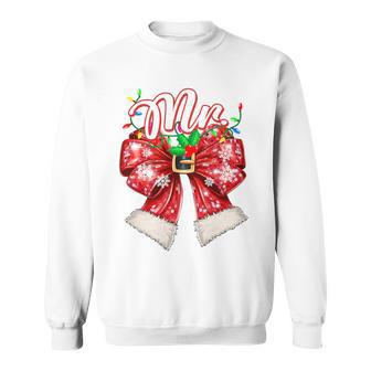 Mr & Mrs Couples Coquette Bow Family Christmas Lights Pajama Tri-Blend Sweatshirt - Thegiftio UK