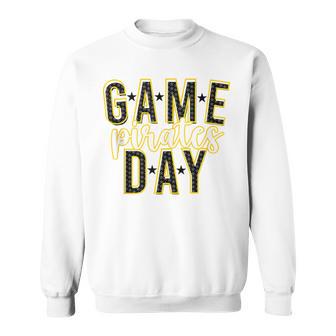 Pirate Game Day Checkered Black Yellow Pirates School Spirit Sweatshirt - Thegiftio UK