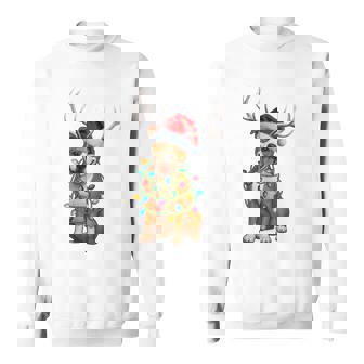 Pitbull Terrier Christmas Lights Santa Hat Reindeer Pajama Sweatshirt - Monsterry