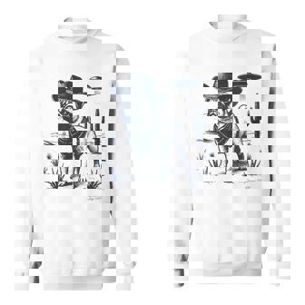 Pug Vintage Cowboy Hat UFO Dog Mom Pet Dad Wild West Sweatshirt Unisex | Mazezy