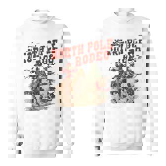 Retro Annual North Pole Rodeo Santa Western Cowboy Christmas Sweatshirt Unisex | Mazezy