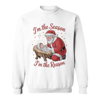 Santa And Baby Jesus Christmas Humor Holiday Tri-Blend Sweatshirt - Thegiftio UK