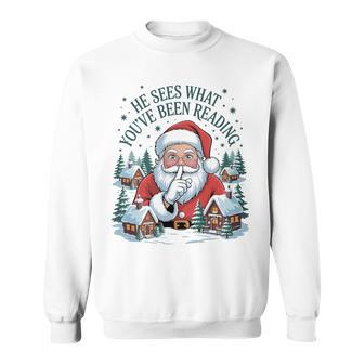 He Sees What You've Been Reading Bookish Christmas Tri-Blend Sweatshirt - Thegiftio UK