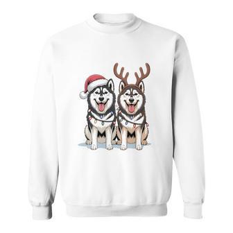 Siberian Husky Dog Christmas Lights Santa Reindeer Xmas Pjs Sweatshirt | Seseable UK