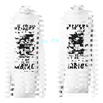 We Survived 1 Years Of Marriage Anniversary Humor Survival Sweatshirt Unisex | Mazezy