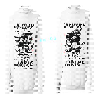 We Survived 11 Years Of Marriage Anniversary Humor Survival Sweatshirt Unisex | Mazezy