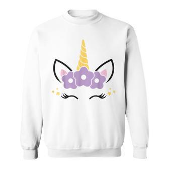 Unicorn Smile Eyelashes Kid Unicorns Flowers Wreath Sweatshirt Unisex | Mazezy