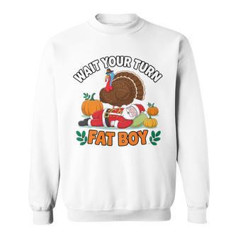 Wait Your Turn Fat Boy Turkey And Santa Inflatable Tri-Blend Sweatshirt - Thegiftio UK