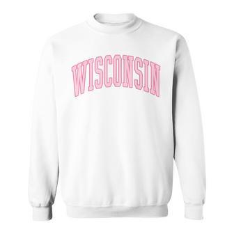 Wisconsin Vintage Preppy Varsity Pink Sports Sweatshirt | Mazezy