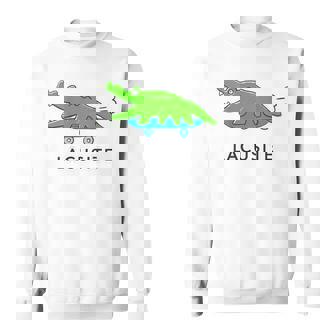 【バックプリント・背中側】楽して行こうワニ（Lacusite）スケボー【変なデザイン屋さん】ブランド パロディ 面白い スウェットシャツ - Kawaiitshirt