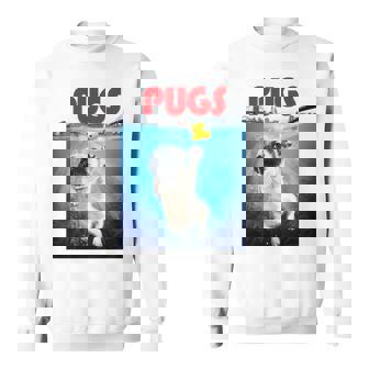 ニューヨーク港でゴム製のアヒルのおもちゃで遊ぶかわいいパグ犬 長袖tシャツ スウェットシャツ - Kawaiitshirt