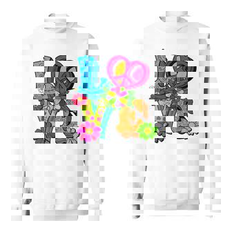 明るくカラフルな愛と平和 ピースサイン フラワートップ スウェットシャツ - Kawaiitshirt